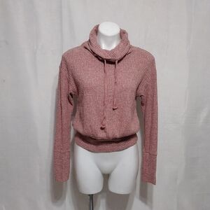 Anthropologie Saturday/Sunday Pink Waffle Knit Cowl Neck Pullover Sweater Cozy